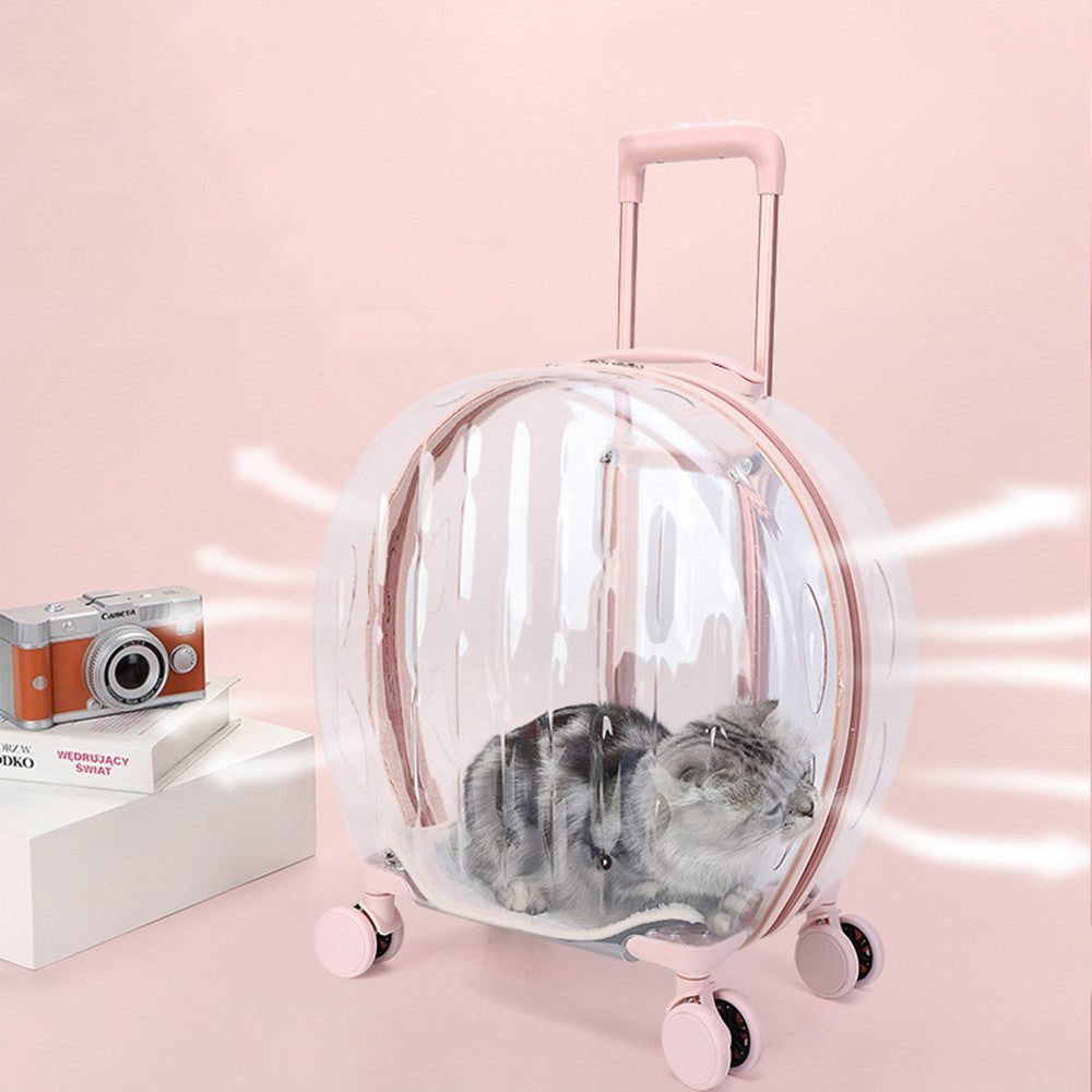 Pull Rod Transparent Cat Bag Rhombic Grid Reinforced Round