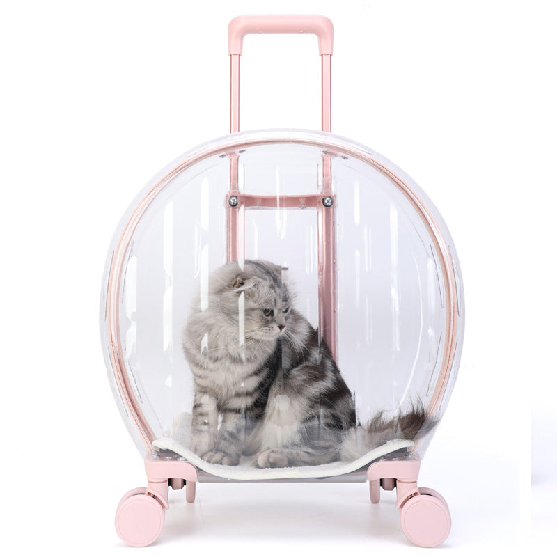 Pull Rod Transparent Cat Bag Rhombic Grid Reinforced Round